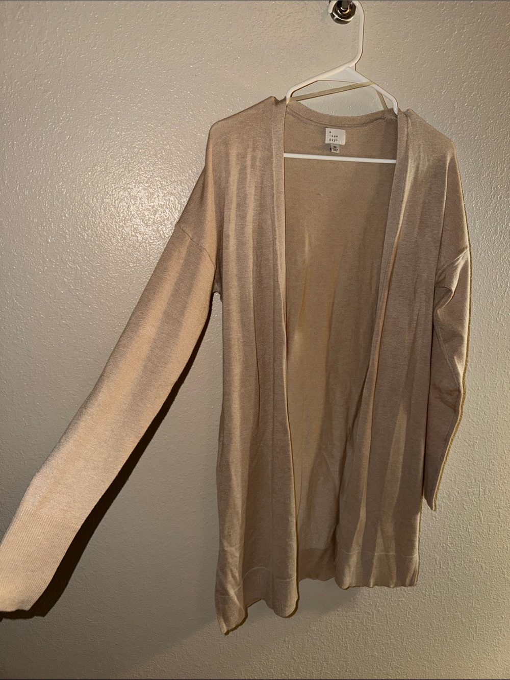a new day Open-Front Cardigan Sweater - Beige, faux belt in back